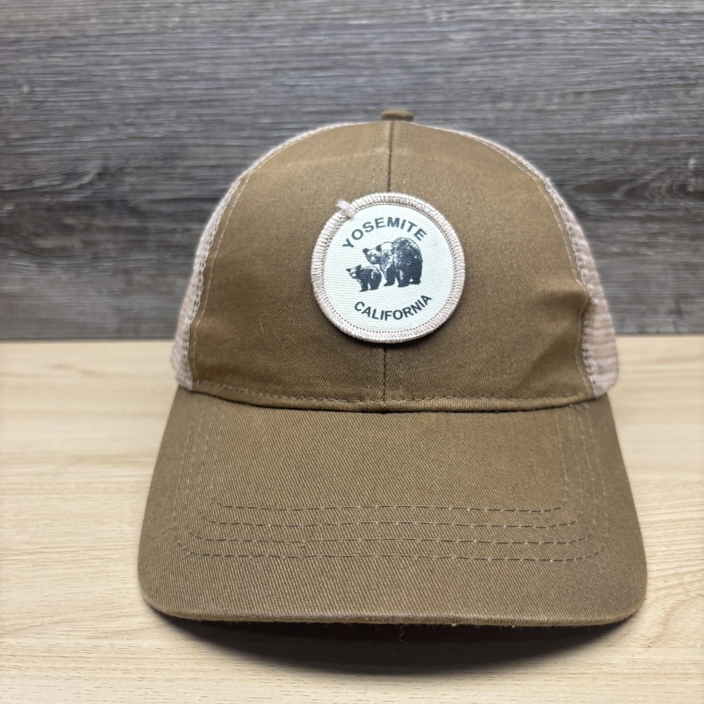 Yosemite California Hat Cap Snap Back One Size Brown Tan Mesh Trucker Patch Mens
